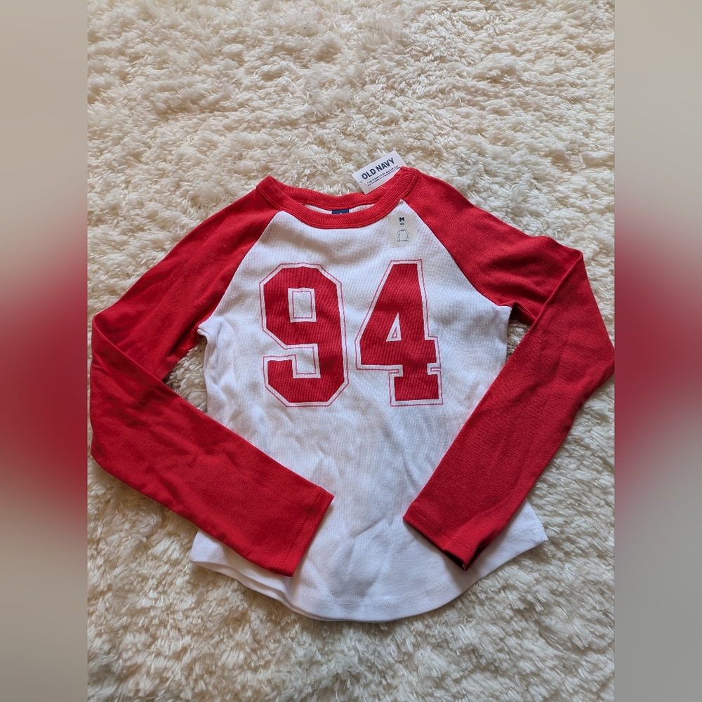 NWT Old Navy Kids Medium Red and White Raglan Shirt